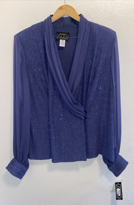 Alex Evenings Elegant Glitter Drape Front Blouse Sheer Sleeves Size 2X NWT