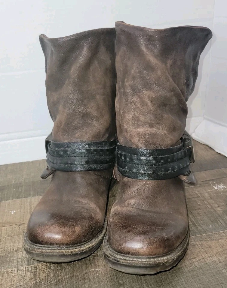 AS98 Airstep Mujer 7.5 Motociclista Botines Cuero Marrón Envejecido  Foto 3 de 4
