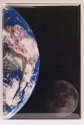 Earth and Moon Magnet 2" x 3" Refrigerator Locker Space Universe Planet Stars