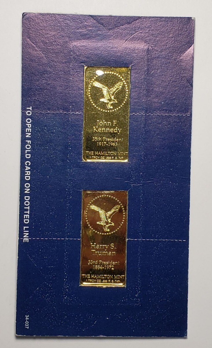 WBMA 勝者の証　金、銀、銅 Vintage 1oz .999 Silver Gold Plate Bar Hamilton Mint Kennedy