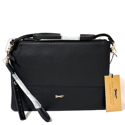 Bolso sin asas Paul Costelloe Amona de cuero negro con cremallera superior bandolera - Nuevo - Imagen 2 de 4