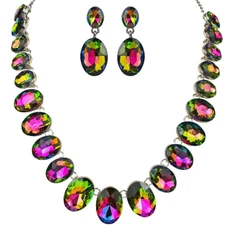 Kirks Folly Mystic Vitrail Empress  Necklace & Earrings Set Silvertone