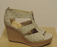 New Michael Kors Damita Caged Espadrille Wedge Sandal monogram MK vanilla  pvc