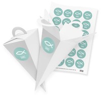 itenga 24X GeschenktüTe 21Cm Weiß Fisch Danke TüRkis Kommunion Konfirmation Deko