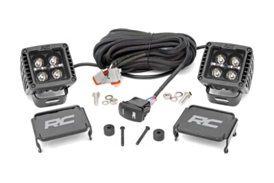 Rough Country 2'' LED Cube Easy-Mount BLK AMB DRL for Wrangler JL/Gladiator 18-26