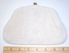 Vintage White Beaded Evening Bag Purse Clutch Kiss-Latch Chain Wedding