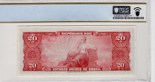 Brazil 1961 20 Cruzieros Certified PCGS Banknote UNC 67 PPQ Pick 168a - Picture 2 of 2