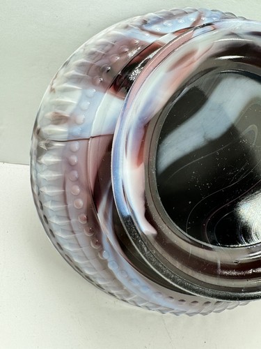 Schale lila weiß Schlacke antik geriffelter Rand Glas 1900er USA 8" Sockel Wirbel - Bild 10 von 15