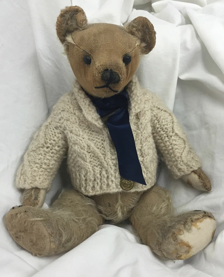 ANTIGUO OSO DE PELUCHE Chad Valley principios de la década de 1920 del Museo Inglés en un cárdigan Foto 2 de 4