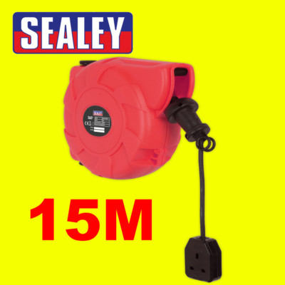 Sealey einziehbares Kabeltrommelsystem - 15mtr 1 x 230V Steckdosenverlängerung - CRM151