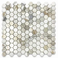 G31XP Calacatta Gold Calcutta Marble 1 inch Hexagon Mosaic Tile Polished