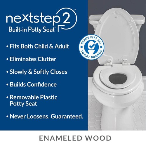 BEMIS Children's Potty Training Elongated Toilet Seat Enameled Wood in Biscuit - Picture 2 of 9
