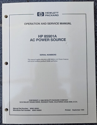 HP Hewlett Packard AC Power Source 85901A Operation and Service Manual