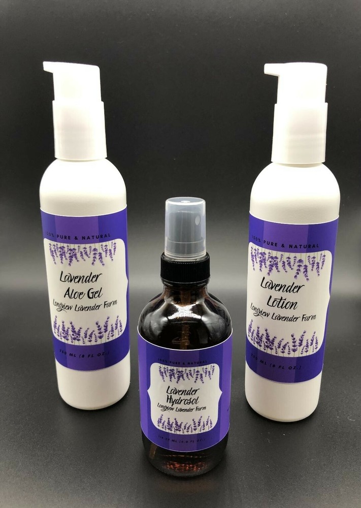 8oz Lavender Lotion 8oz Lavender Aloe Gel 4oz Lavender Hydrosol