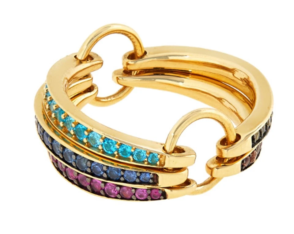 Anillo enchapado en oro multicolor de zafiro y apatita de neón de rarezas RINg 11 Foto 3 de 4