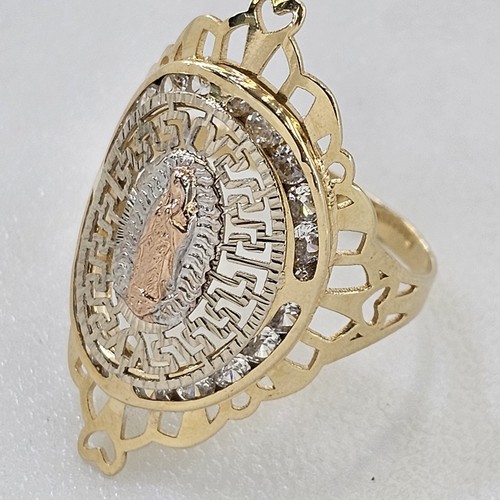 Wide Long solid 14k Gold virgin Mary guadalupe Ring Size 7 8 9 10 oval Greek - Picture 19 of 22