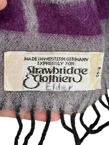 Vintage 100% Wool Scarf Made in West Germany Gray Purple Strawbridge - Picture 5 of 5