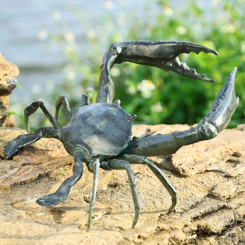 Cast Iron Bronze Finish Traditional Style Garden Crab Sculpture 13 Inches Width