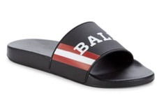 NIB 195 Bally Men's Slide Rubber Black Simon Logo Sandals 11 US 6234034