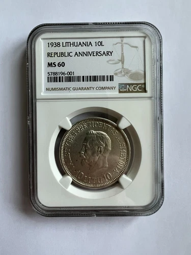 1938  Lithuania 10  Litu  Smetona --- NGC  MS 60----