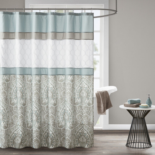 KA Printed and Embroidered Shower Curtain ,back with lining - Picture 1 of 6