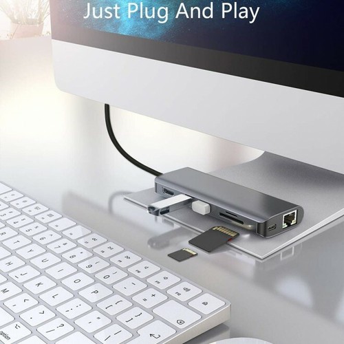 USB C 7 in 1 Multi Hub Adapter Expansion HDMI 4K &Giga RJ45 USB 3.0 for Laptop - Picture 3 of 8