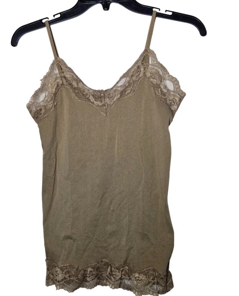 Camiseta sin mangas Bongo para mujer beige encaje cami talla pequeña verano Y2K elástica hada desnuda Foto 2 de 4