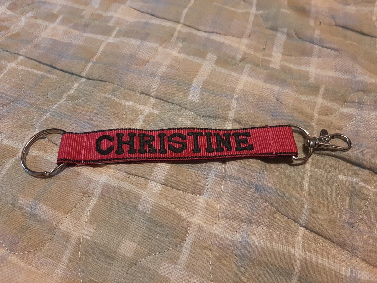 CHRISTINE Embroidered Name Strap Key Ring Keychain with Clasp