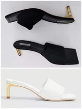 COUNTRY ROAD Sz 41 Or Black Rebecca All Leather Suede Mule Gold Kitten Heels 