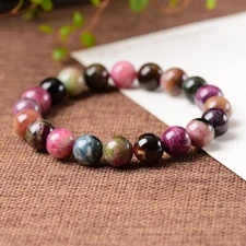Natural 6mm Tourmaline Stone Beaded Bracelet Gemstone Stretch Bracelet Handmade