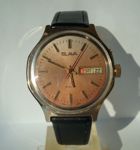 Slava Vintage Herrenarmbanduhr UdSSR sowjetischer Kalender gewartetes Geschenk für Herren - Bild 2 von 9