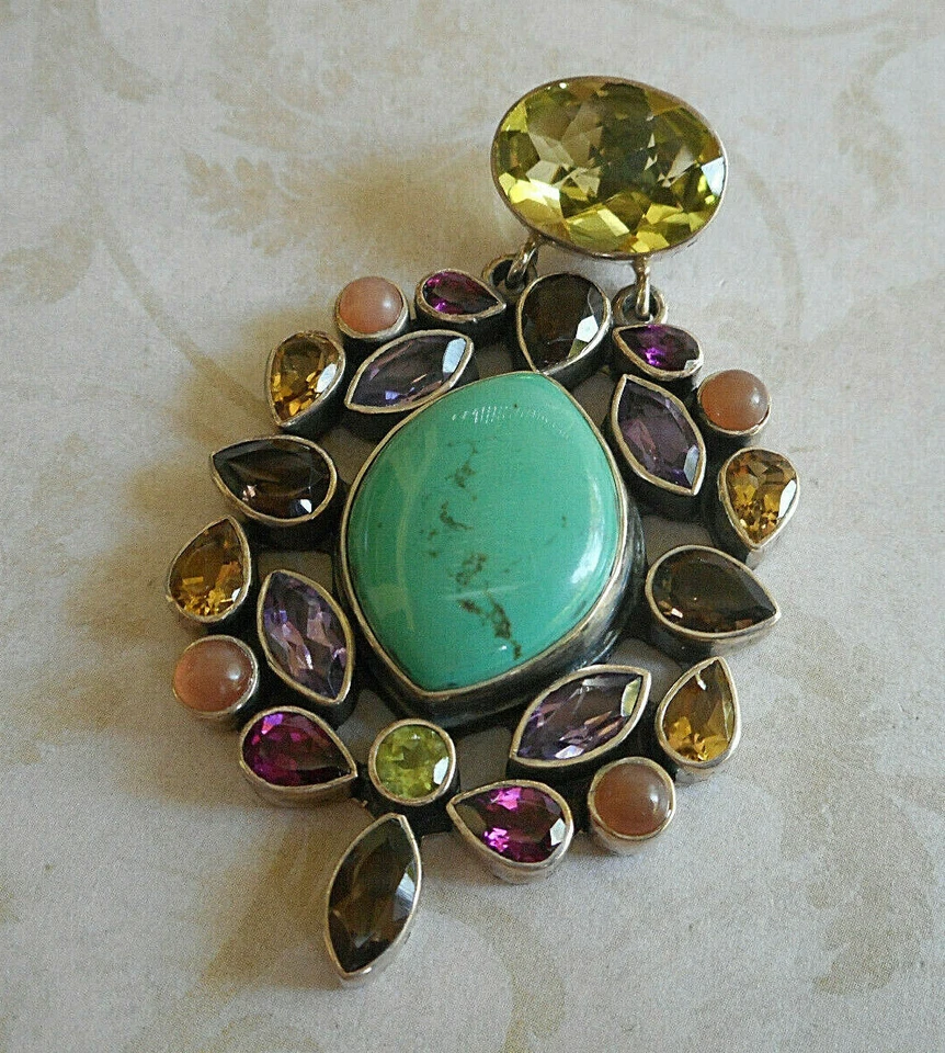 Gorgeous Nicky Butler Sterling Silver Turquoise Multi Stone Pendant  RE61C - Image 2 of 4