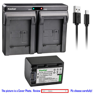 Kastar Battery Dual Charger for Sony NP-FV70 & Sony FDR-AX33 FDR-AX53 NEX-VG10