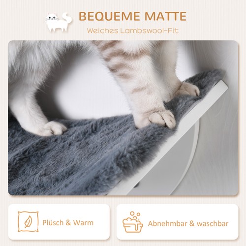 Katzenliege Wandliege Katzenbett Katzenregal Wandmontage Plüschauflage MDF Grau - Bild 7 von 10