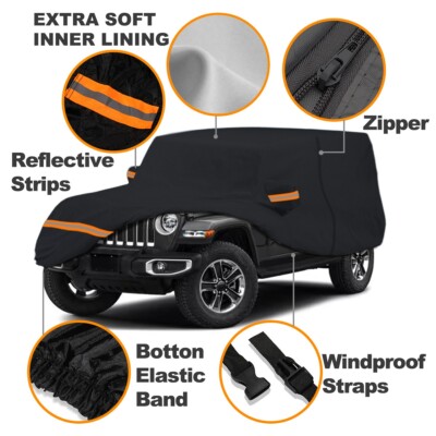 6 Layer Car Cover Waterproof Outdoor w/ Cotton For Jeep Wrangler JK 4 Door 87-23