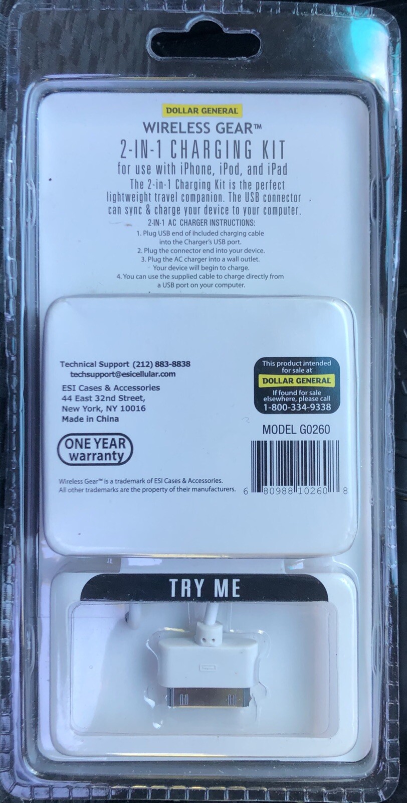 Dollar General Wireless Gear Charging Kit 2 in 1 G0260 Apple 30 Pin