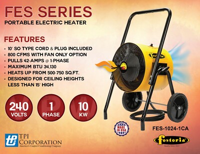 Fostoria FES-1024-1CA 10KW 240V 1Ph Portable Electric Salamander Heater, factor