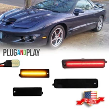 4PC Smoke Front Amber Rear Red LED Side Marker Lights For 98-02 Pontiac Firebird