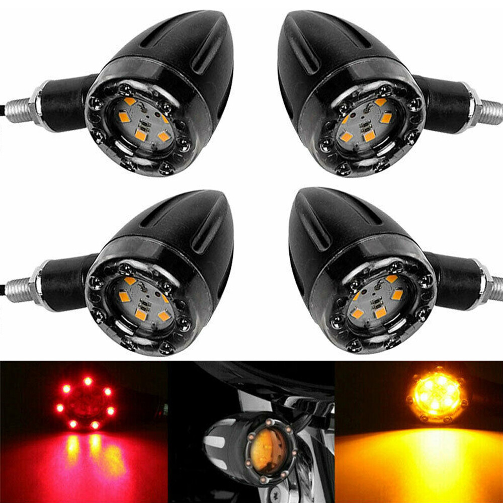 4x Black Bullet LED Turn Signals – Amber Lights For Universal Motorcycles 12V