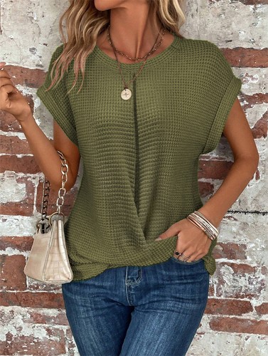 Womens Casual Top Short Sleeve Cute Twist Knot Knit Shirts Loose T Shirt Tops - Picture 3 of 17