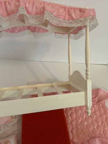 Vtg 1982 Barbie Dream Canopy Pink Doll Bed Spread Mattress Pillows Hearts - Picture 10 of 14