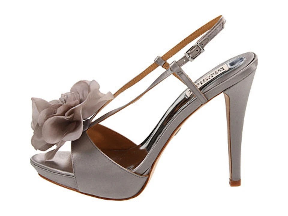 Neu im Karton Badgley Mischka Zabrina hochhackige Blumen-Sandalen offene Schuhe ASH GRAU 10 - Bild 2 von 4