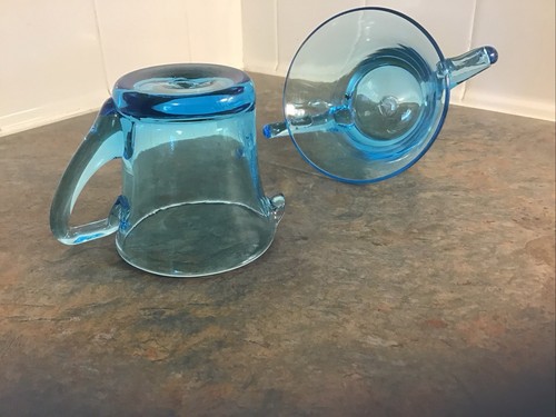 Vintage Aqua Blue Hand Blown Glass Sugar and Creamer Set Antique - Picture 5 of 11