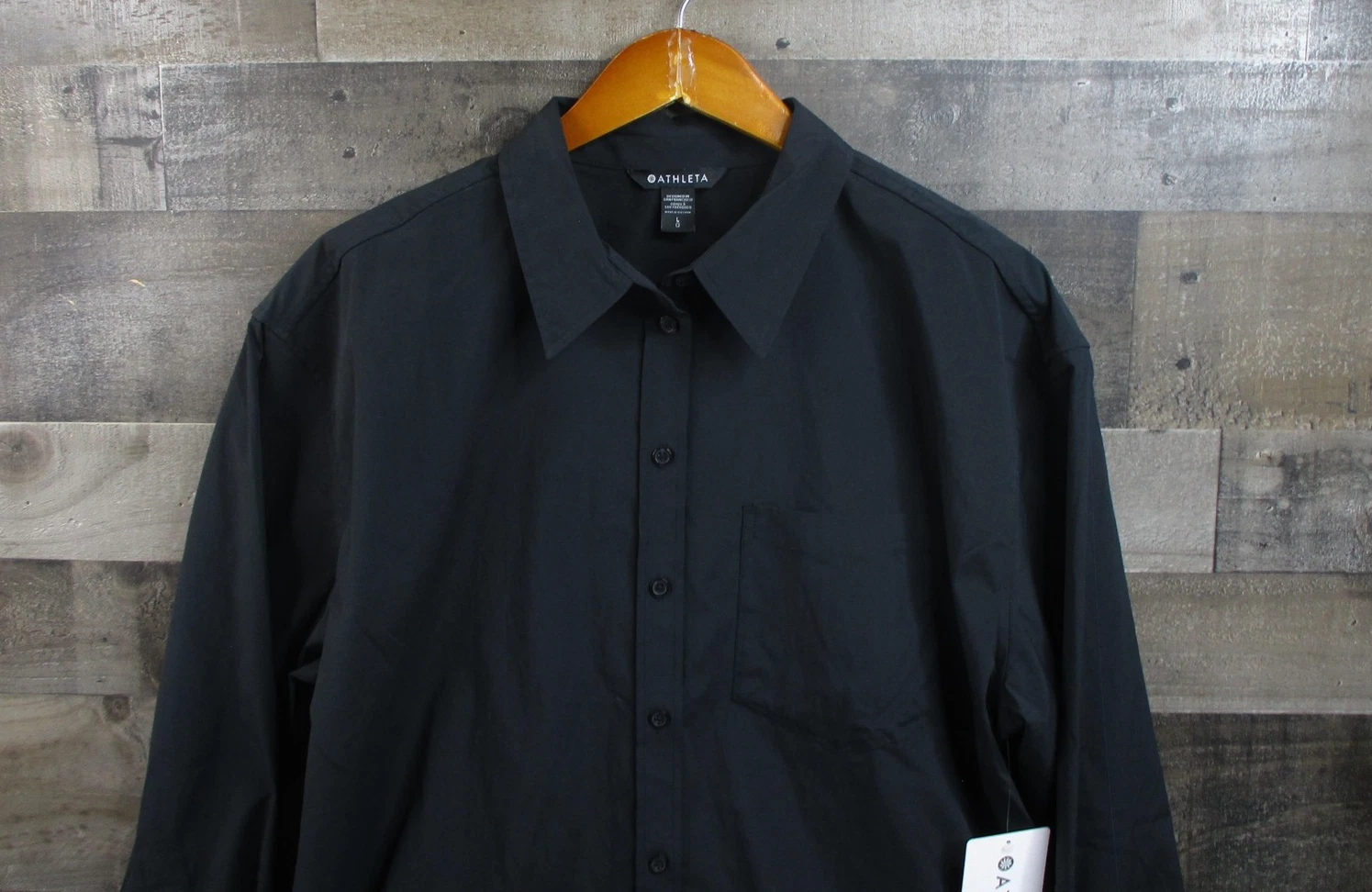 Athleta Shirt Womens Large Black Midday Relaxed Button Front UV Protection