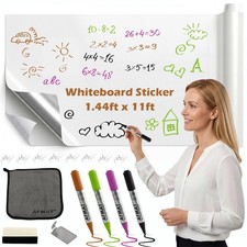 Whiteboard Sticker for Wall, 1.44x11ft White Board Paper, Super Sticky Dry Er...