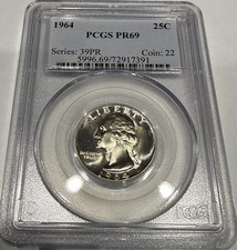 1964 Washington Quarter Silver 25C PCGS PR69 Coin (G75)