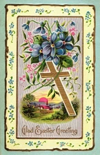 Printed Postcard Easter Cross Flowers Sunset Glad Greeting E Nash 1910 Series 19