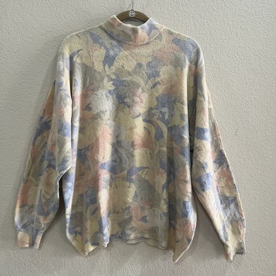 ASPHALT Womens Wool Blend Butter Yellow Floral Sweater Sz M-L ? Boho Casual EUC