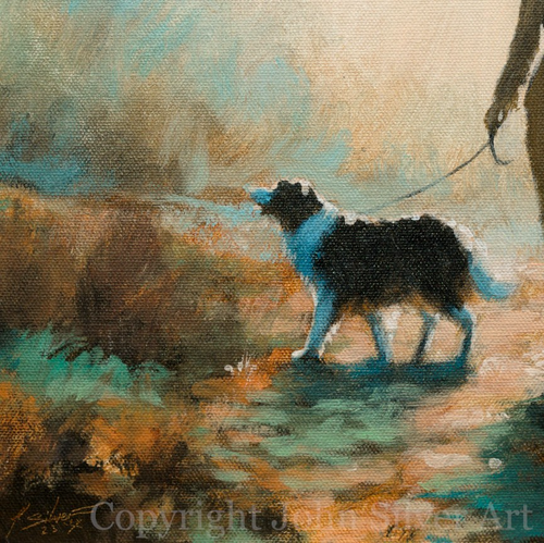 WOMAN & DOG ORIGINAL IMPRESSIONIST ART PAINTING 12 x 12 inches by JOHN SILVER BA - Picture 3 of 5