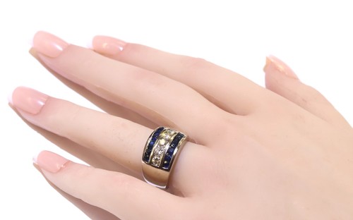 14k white gold .75ct VS2 SI1 H diamond natural sapphire ring 13.3g band estate - Picture 7 of 8